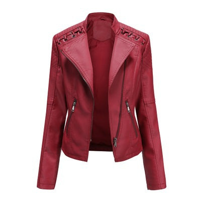 Women's Leather Jackets Short Slim Thin Ladies Motorcycle Suits