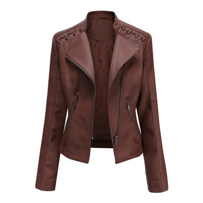 Women's Leather Jackets Short Slim Thin Ladies Motorcycle Suits