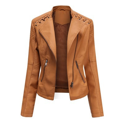 Women's Leather Jackets Short Slim Thin Ladies Motorcycle Suits