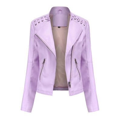 Women's Leather Jackets Short Slim Thin Ladies Motorcycle Suits