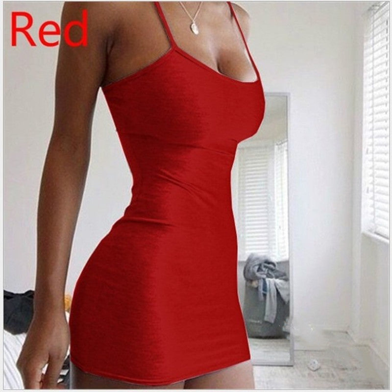Pure Color Simple Hanging Neck Tight-Fitting Hip Skirt