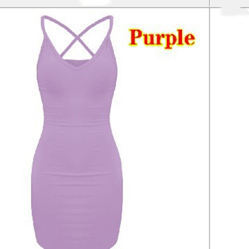 Pure Color Simple Hanging Neck Tight-Fitting Hip Skirt