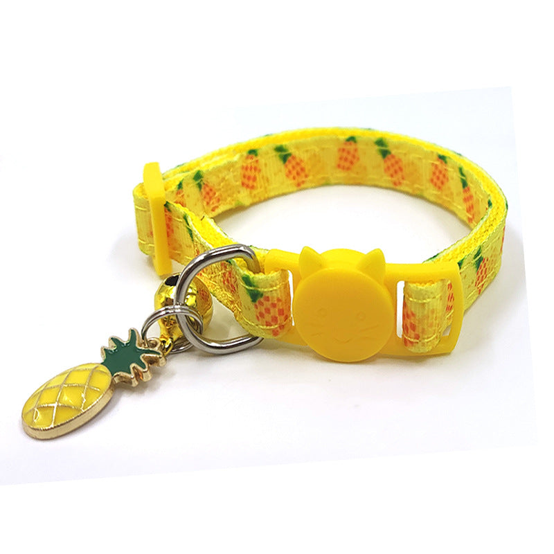 Fruit Print Cat Collar with Bell - Adjustable Nylon Kitten Collar