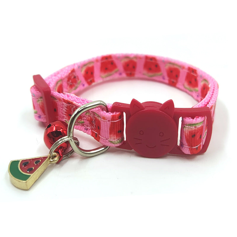 Fruit Print Cat Collar with Bell - Adjustable Nylon Kitten Collar