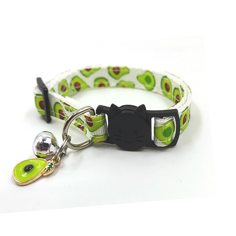 Fruit Print Cat Collar with Bell - Adjustable Nylon Kitten Collar