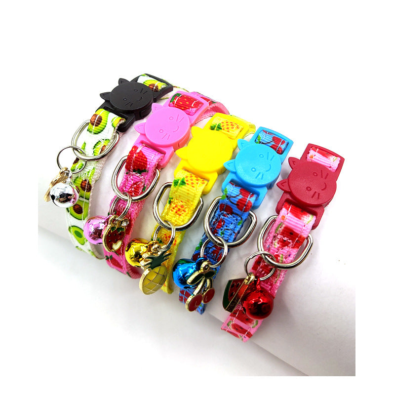 Fruit Print Cat Collar with Bell - Adjustable Nylon Kitten Collar