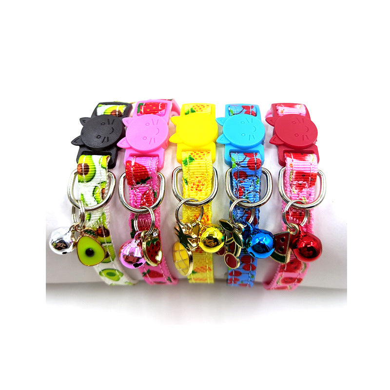 Fruit Print Cat Collar with Bell - Adjustable Nylon Kitten Collar