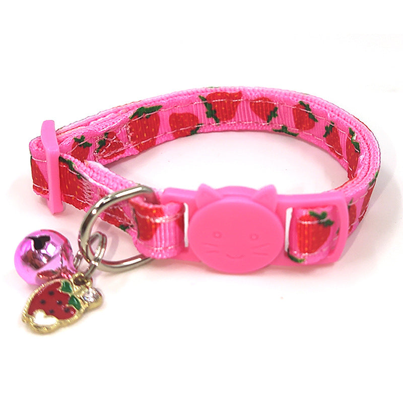 Fruit Print Cat Collar with Bell - Adjustable Nylon Kitten Collar