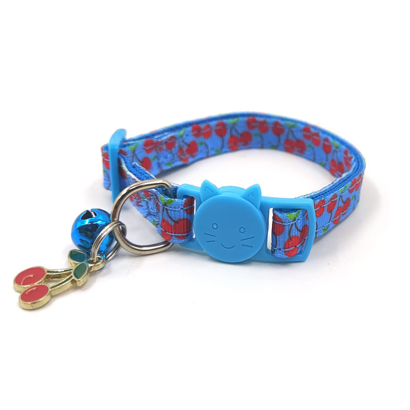Fruit Print Cat Collar with Bell - Adjustable Nylon Kitten Collar