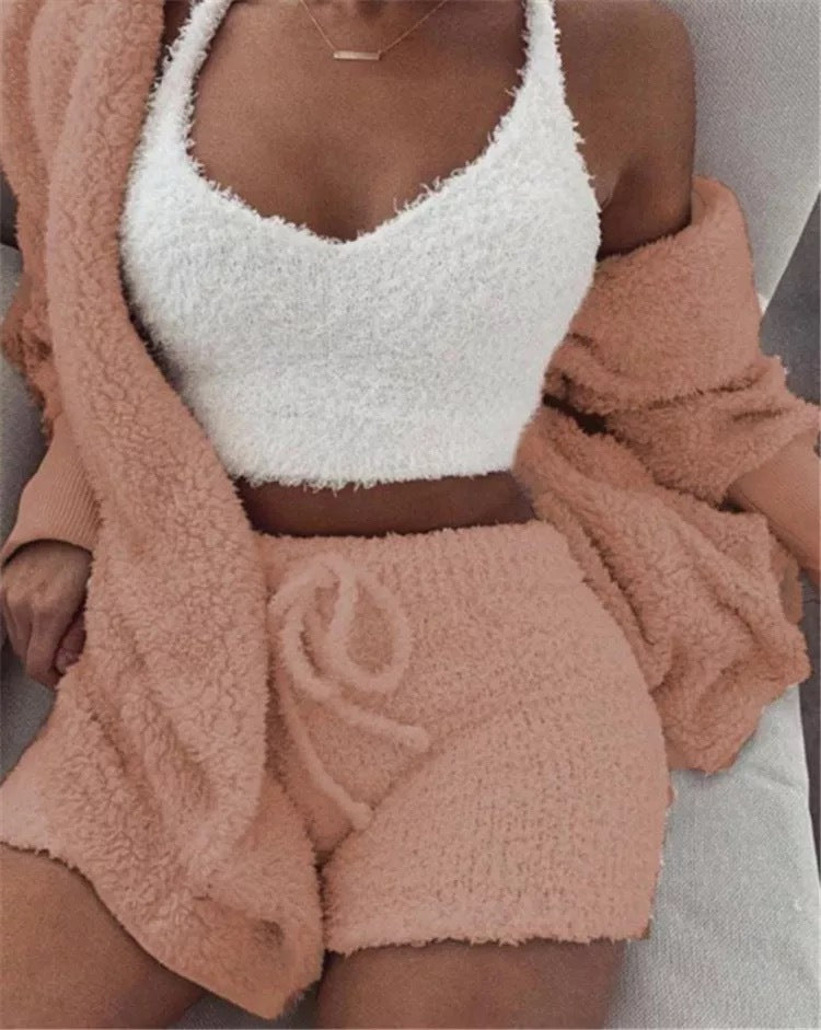 Winter Sexy Women Home Wear Suit Casual Pajamas Set Lady Soft