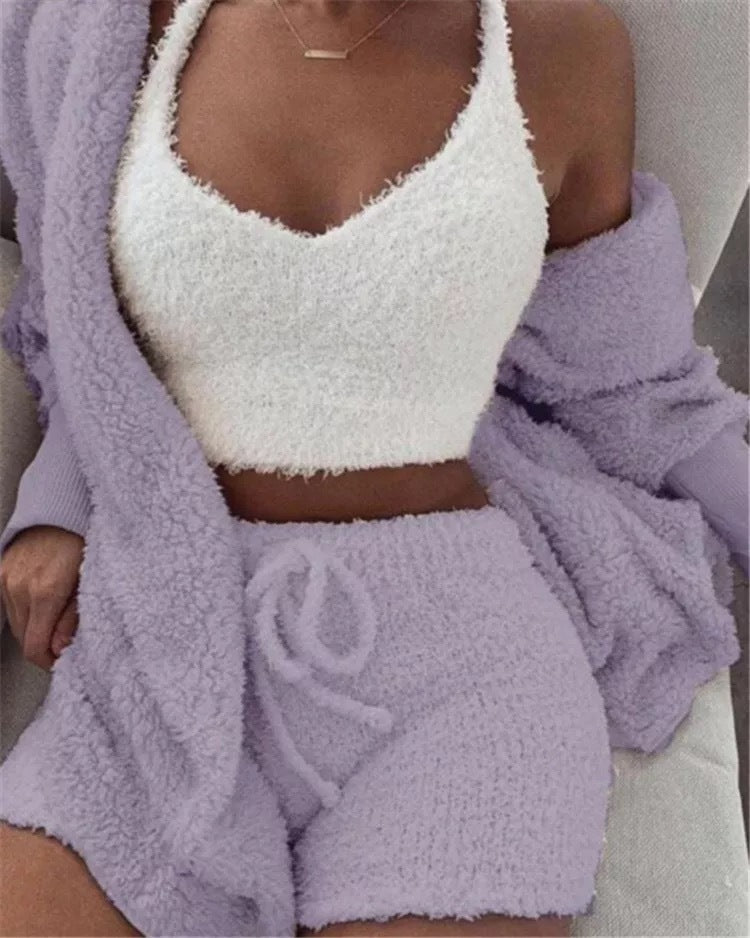 Winter Sexy Women Home Wear Suit Casual Pajamas Set Lady Soft