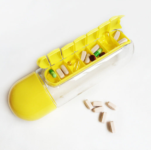 2-in-1 Water Bottle with Pill Box - Travel Cup with Storage