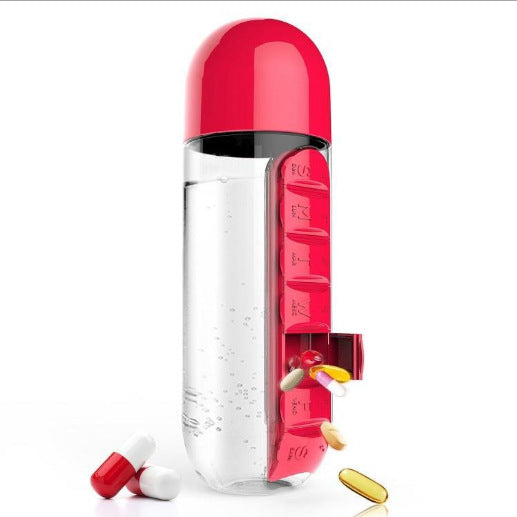 2-in-1 Water Bottle with Pill Box - Travel Cup with Storage