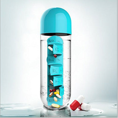 2-in-1 Water Bottle with Pill Box - Travel Cup with Storage