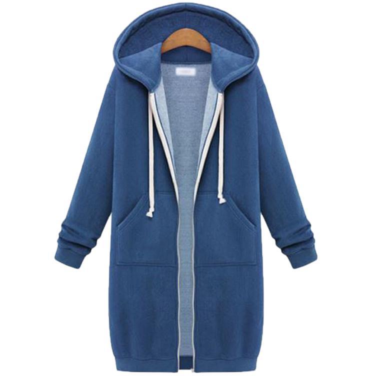 Hooded Long-Sleeved Winter Sweater Women's Jacket in a Long Thick