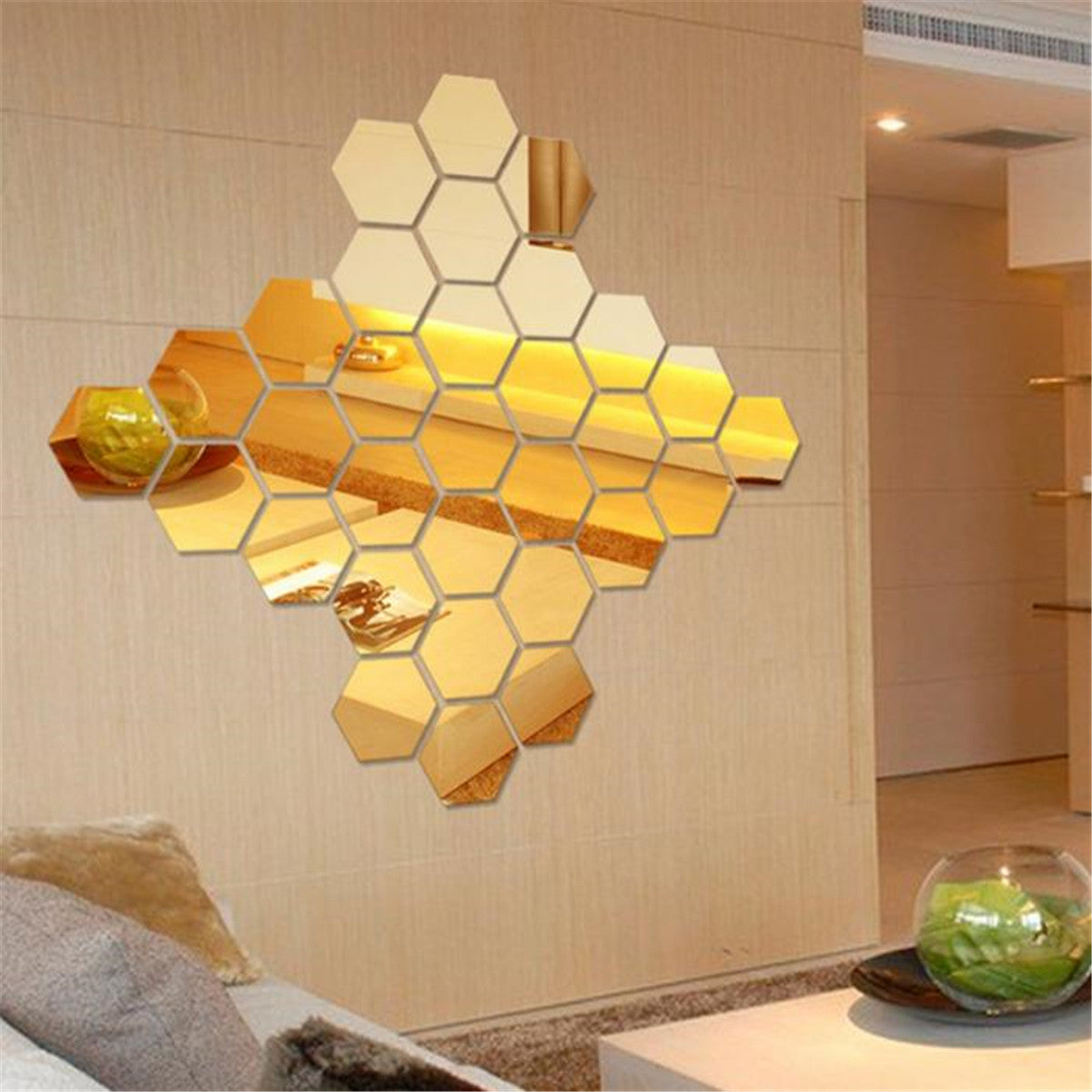 Hexagon Acrylic Mirror Wall Stickers - 3D Removable Wall Decor