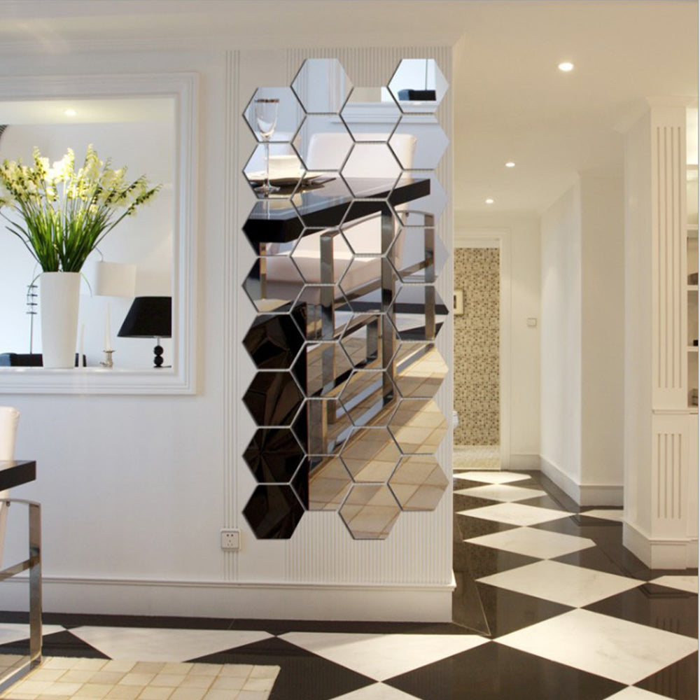 Hexagon Acrylic Mirror Wall Stickers - 3D Removable Wall Decor