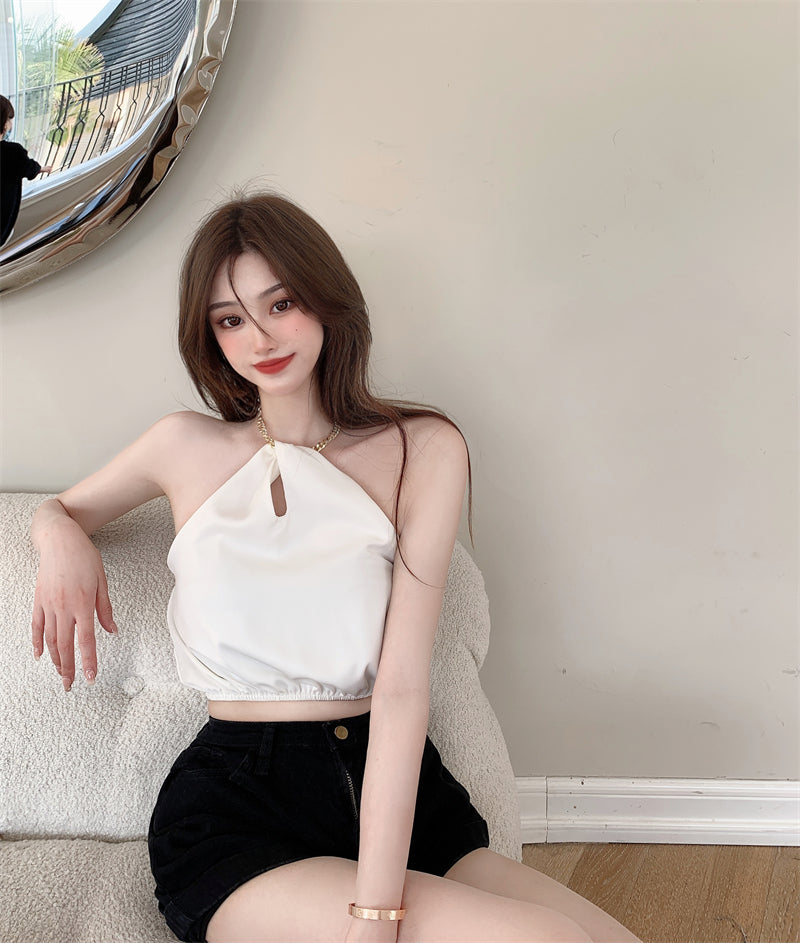Sweet French Hot Girl Wears a Halterneck Top with an Inside