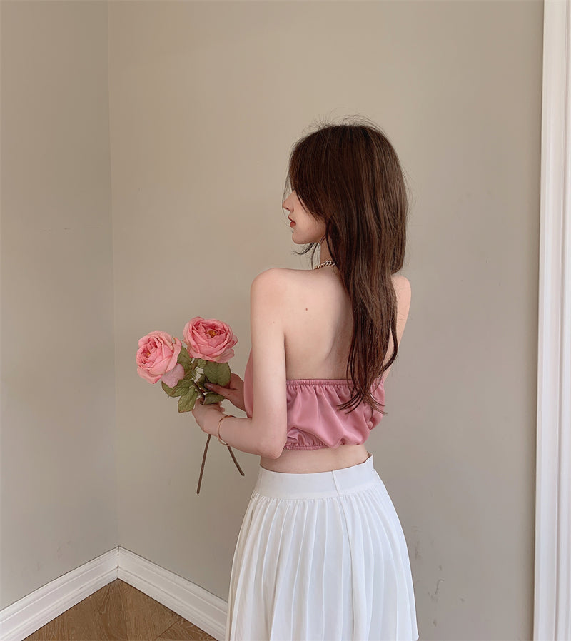 Sweet French Hot Girl Wears a Halterneck Top with an Inside