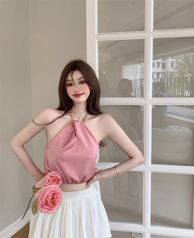 Sweet French Hot Girl Wears a Halterneck Top with an Inside