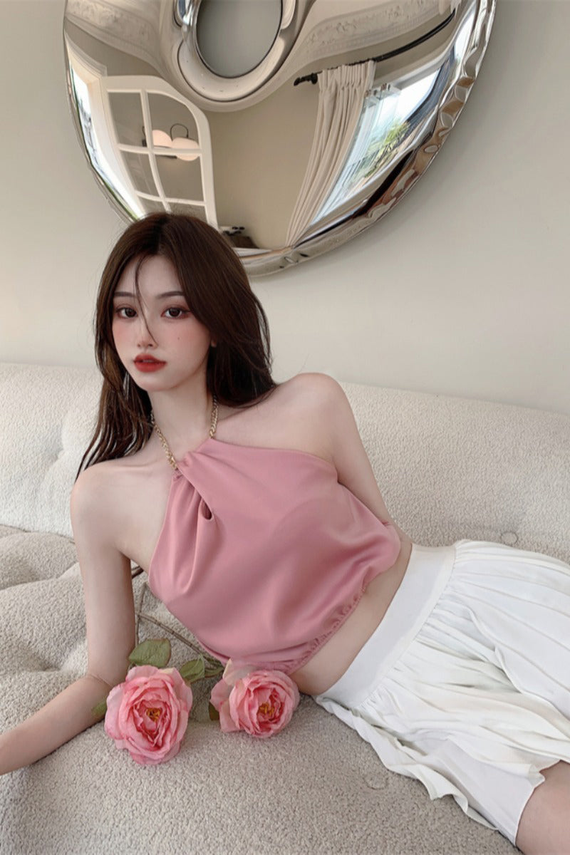 Sweet French Hot Girl Wears a Halterneck Top with an Inside
