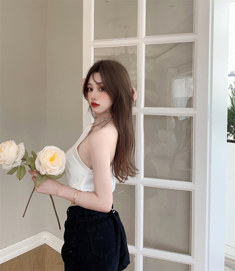 Sweet French Hot Girl Wears a Halterneck Top with an Inside
