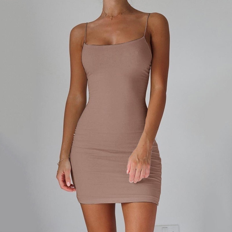 Pure Color Simple Hanging Neck Tight-Fitting Hip Skirt