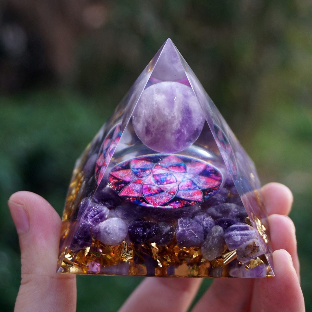 Natural Tiger Eye Orgonite Pyramid Healing Crystals Centerpiece Energy
