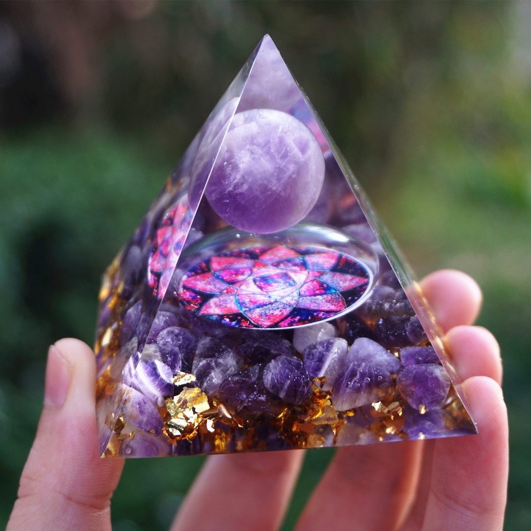 Natural Tiger Eye Orgonite Pyramid Healing Crystals Centerpiece Energy