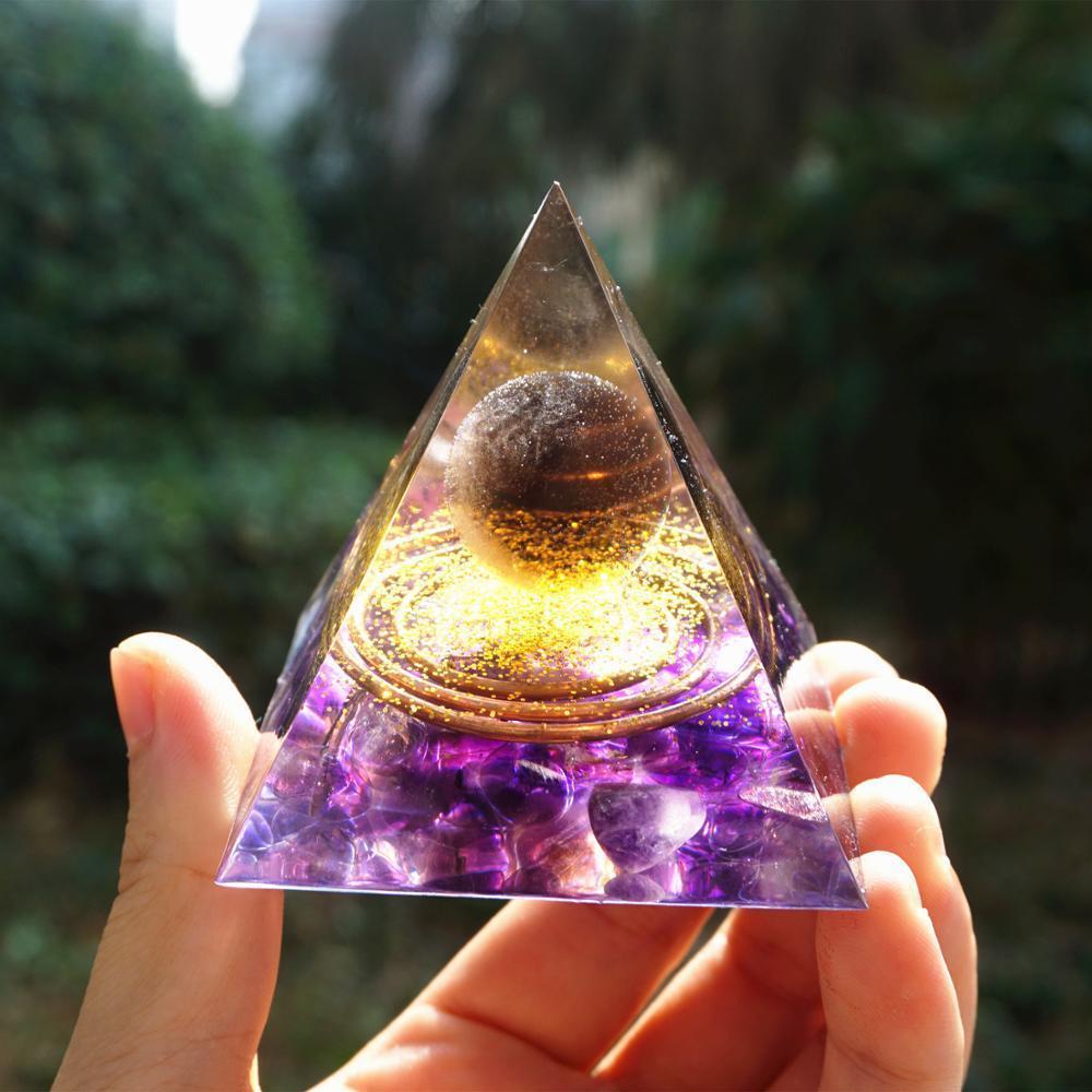 Natural Tiger Eye Orgonite Pyramid Healing Crystals Centerpiece Energy