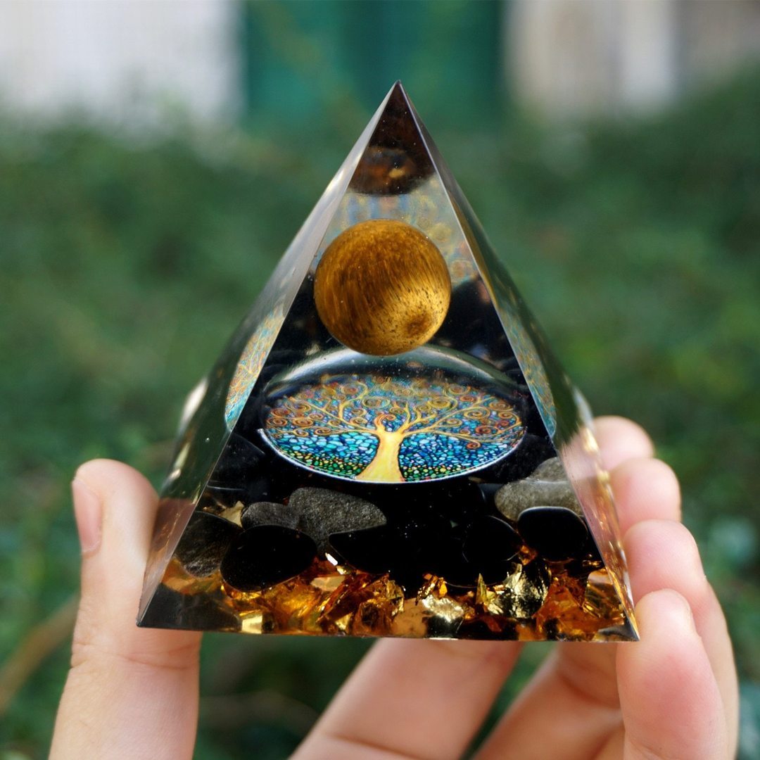 Natural Tiger Eye Orgonite Pyramid Healing Crystals Centerpiece Energy