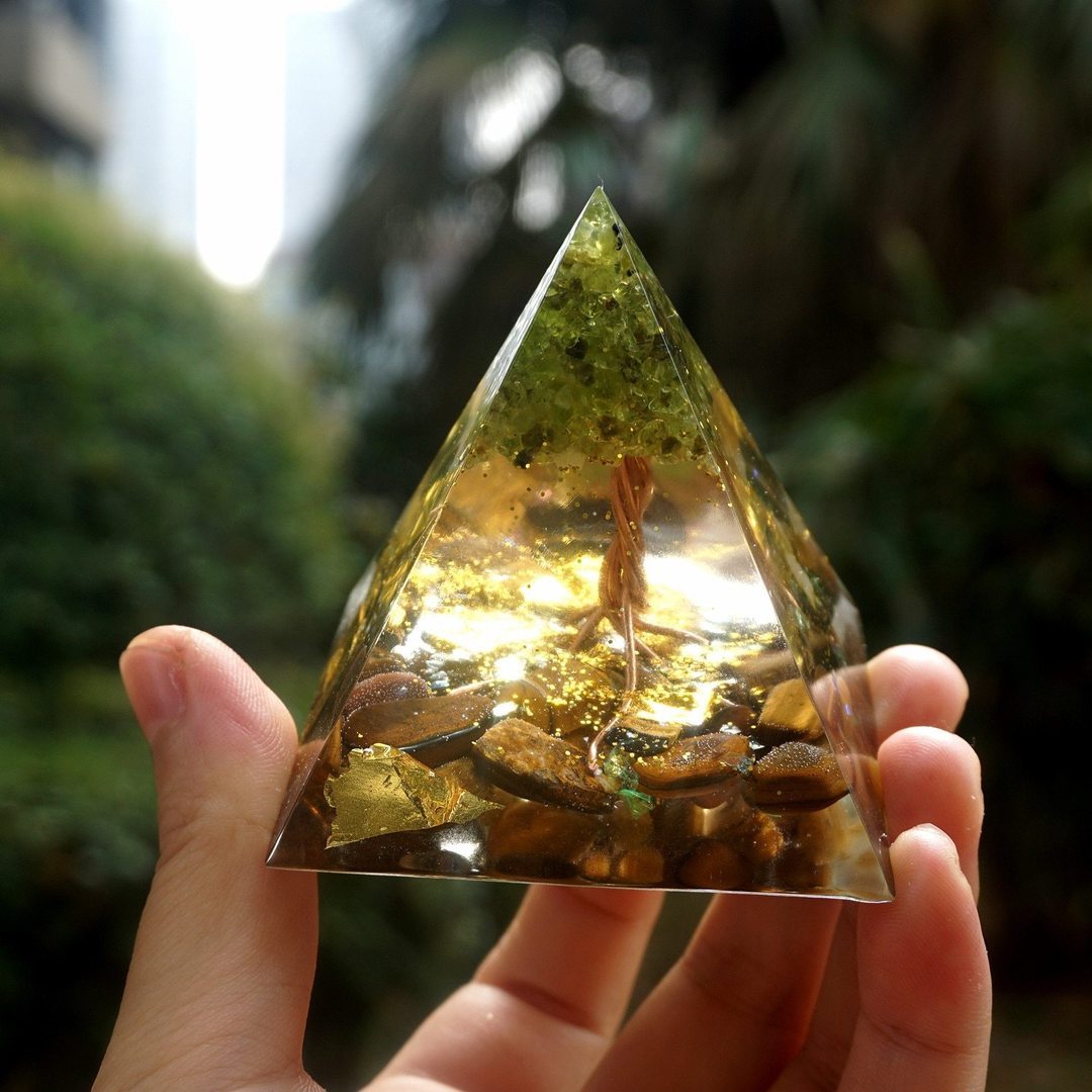 Natural Tiger Eye Orgonite Pyramid Healing Crystals Centerpiece Energy
