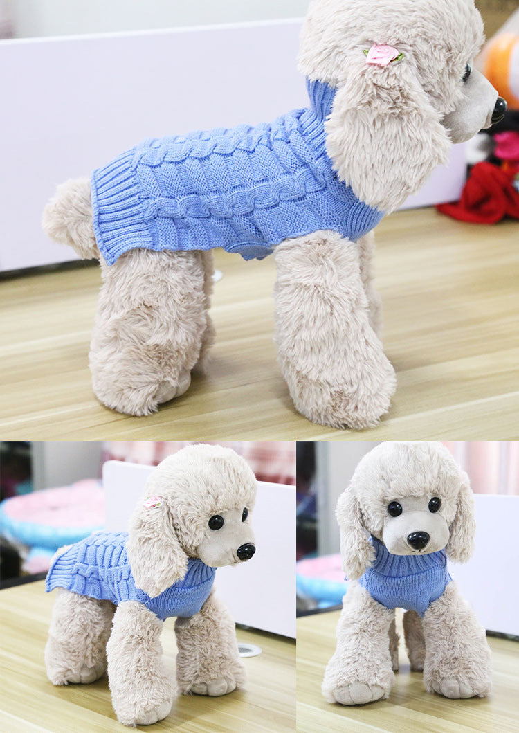 Cable Knit Dog Sweater - Soft Twisted Rope Pet Jumper for Small Dogs & Cats