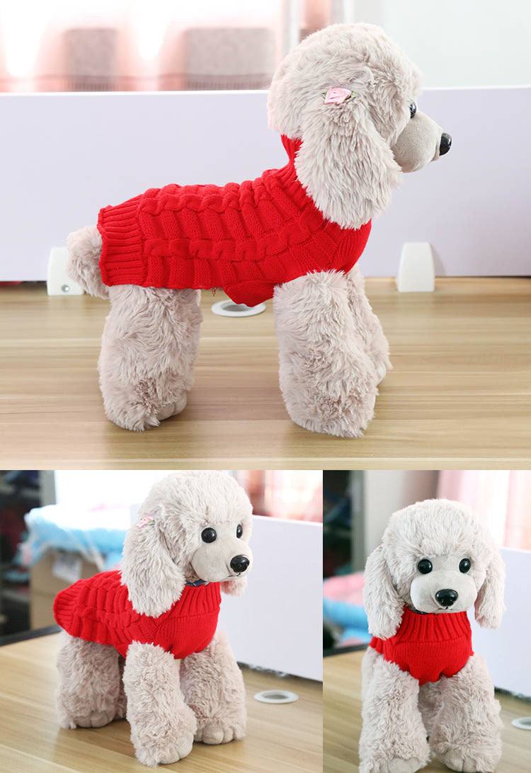 Cable Knit Dog Sweater - Soft Twisted Rope Pet Jumper for Small Dogs & Cats