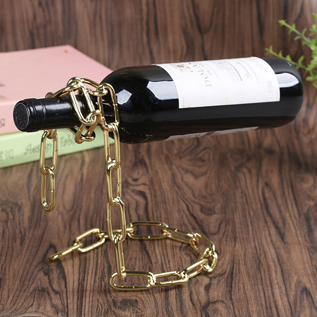 Suspended Wrought Iron Chain Wine Holder - Balancing Wine Rack