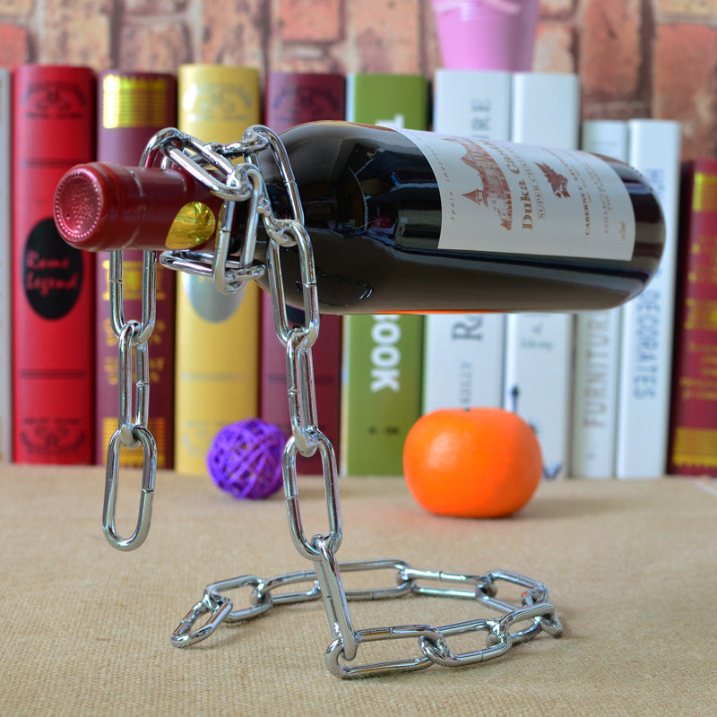 Suspended Wrought Iron Chain Wine Holder - Balancing Wine Rack