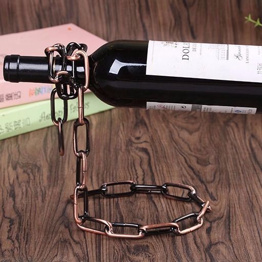 Suspended Wrought Iron Chain Wine Holder - Balancing Wine Rack