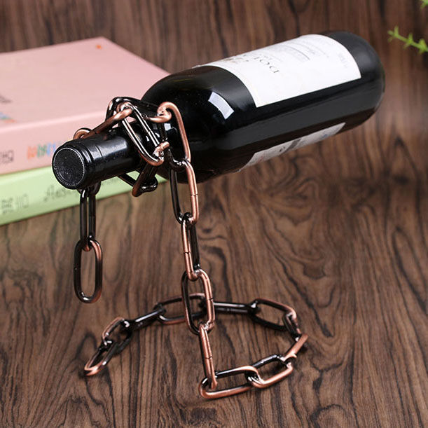 Suspended Wrought Iron Chain Wine Holder - Balancing Wine Rack