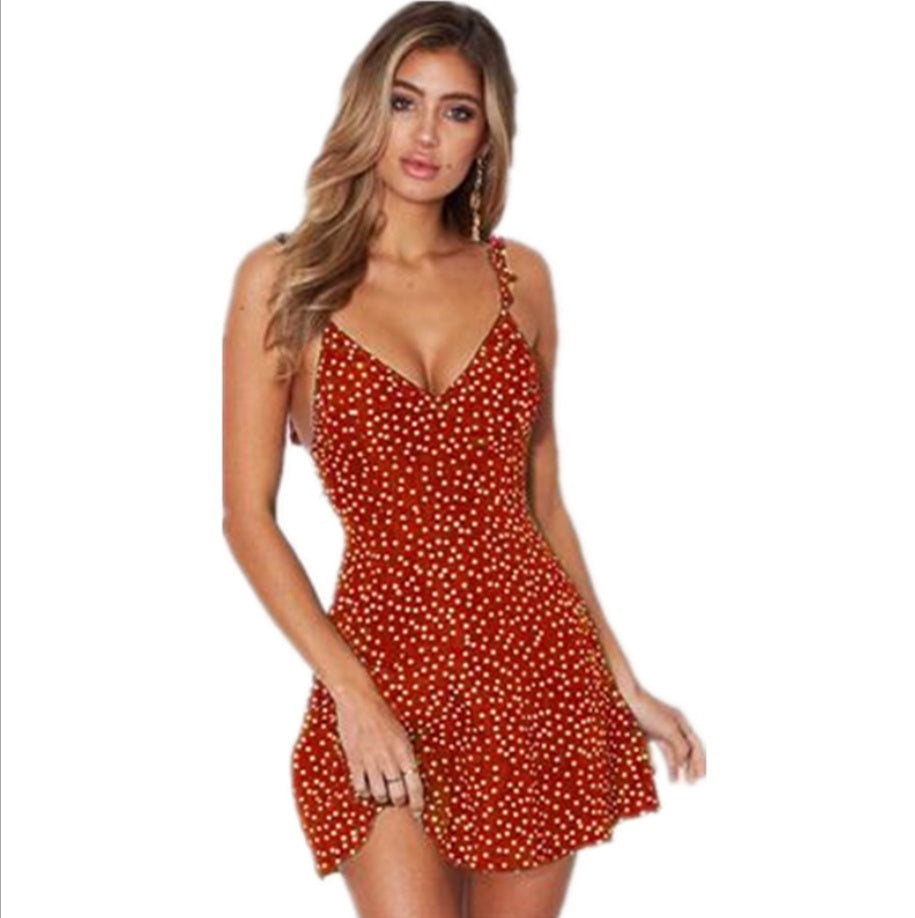 Polka-Dot Strappy Dress Women Summer Fashion Beach Sundress