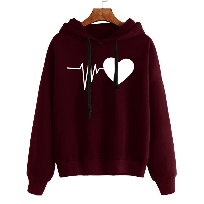 Heart Print Streetwear Hoodies Women Sweatshirt Spring Autumn Long