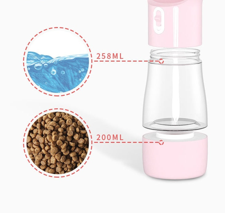 2-in-1 Portable Dog Water Bottle & Food Container - Travel Pet Feeder with Strap