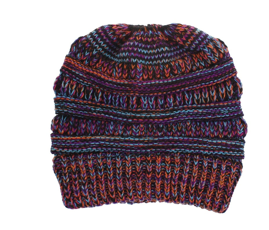 Mixed Color Knitted Wool Hat Ladies Non-Labeled Ponytail