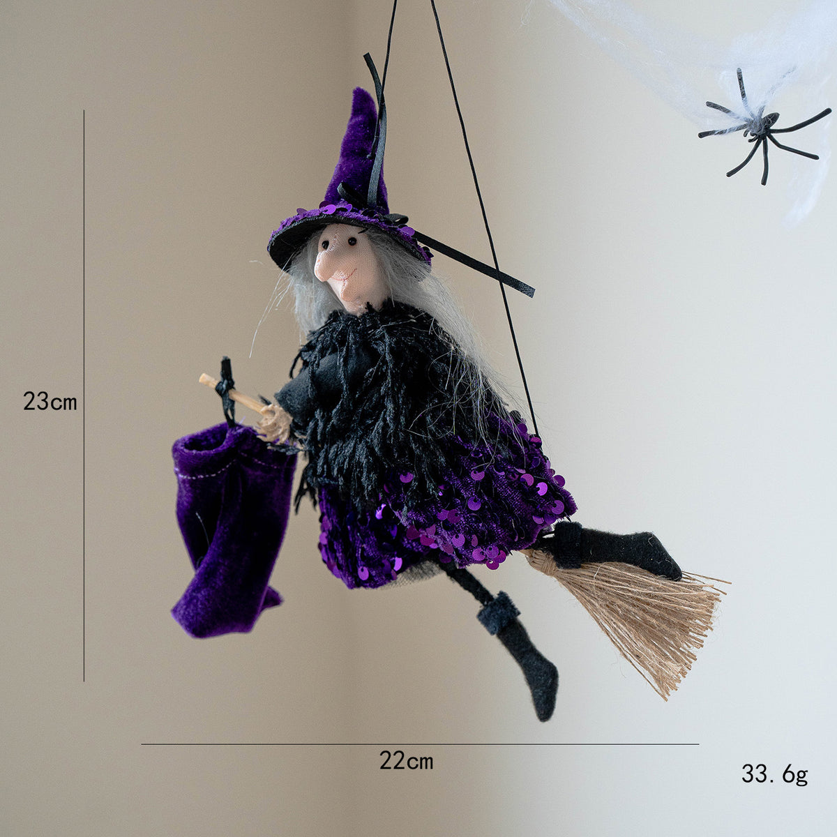 Hanging Flying Witch on Broom - Halloween Witch Doll Decoration