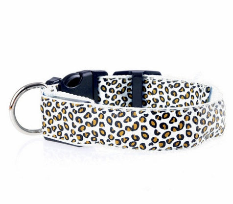 Leopard LED Dog Collar - Adjustable Light-Up Safety Collar, Battery or Rechargeable