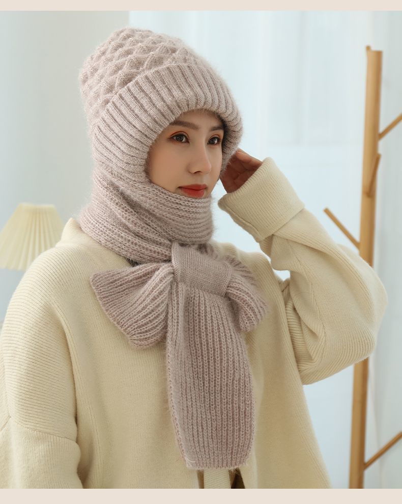 Women's Fleece-Lined Scarf and Hat Winter Warm Knitted