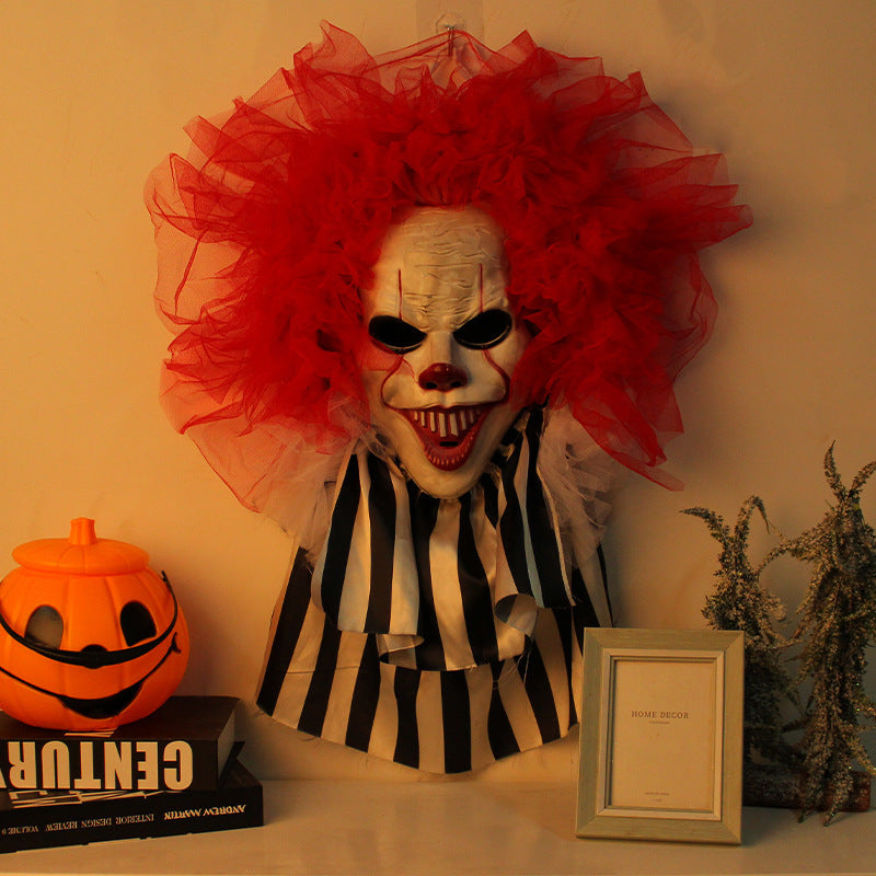 Halloween Horror Clown Wreath Door Hanging Decoration Wall Ghost