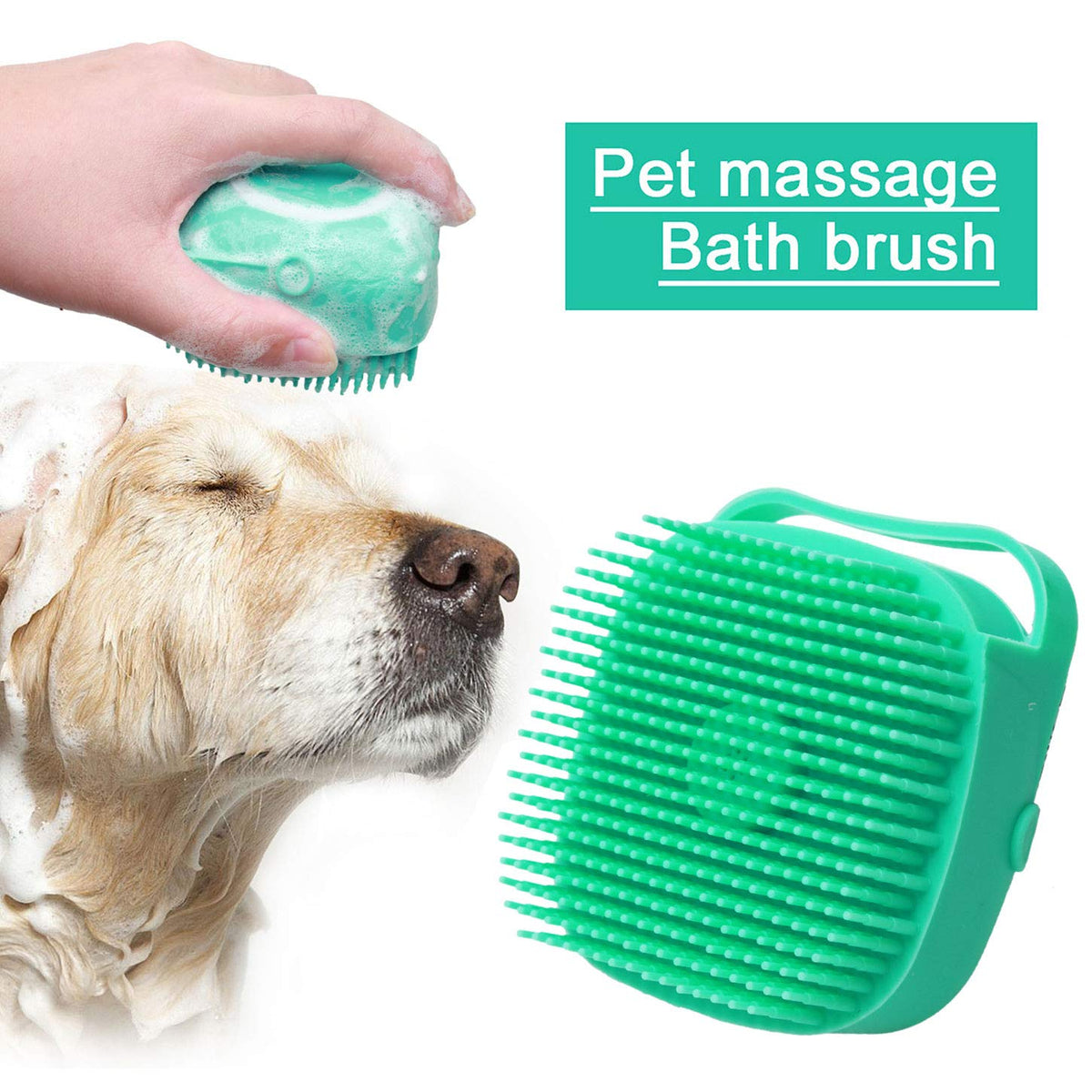 Silicone Dog Shampoo Brush - Bath Massager Scrubber with Soap Dispenser