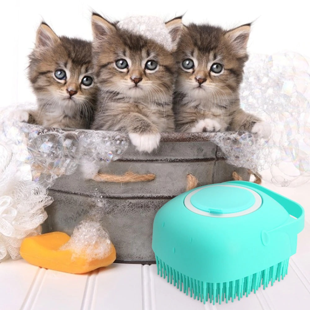 Silicone Dog Shampoo Brush - Bath Massager Scrubber with Soap Dispenser