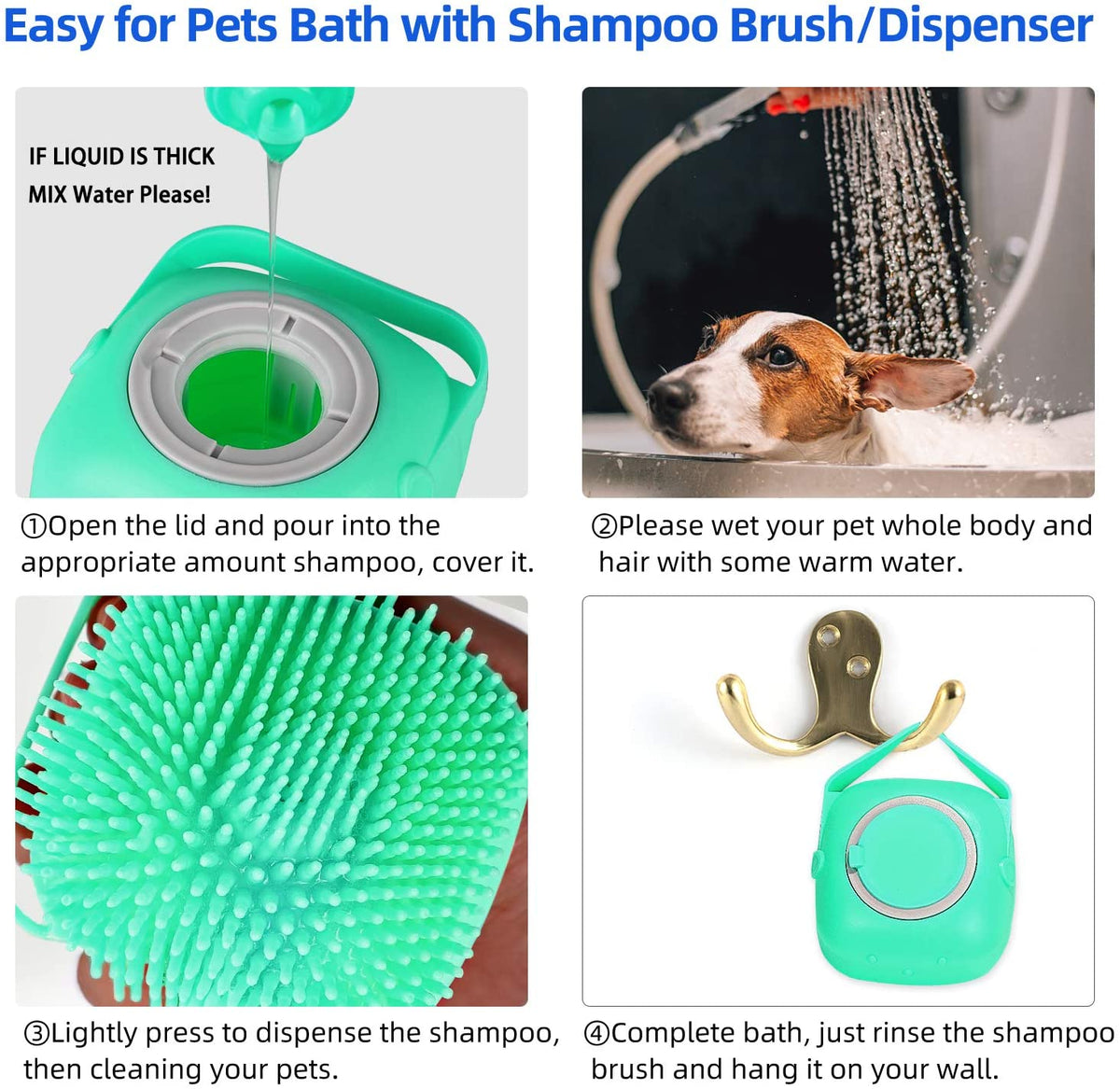 Silicone Dog Shampoo Brush - Bath Massager Scrubber with Soap Dispenser