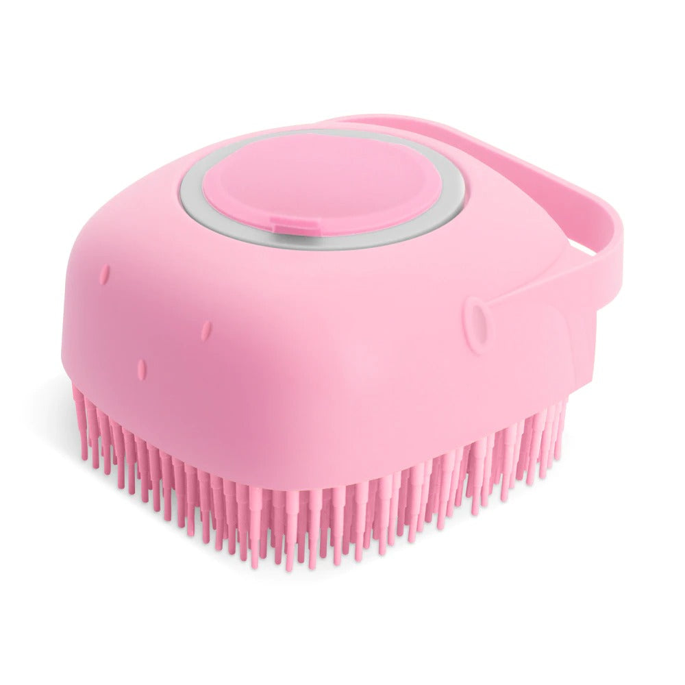 Silicone Dog Shampoo Brush - Bath Massager Scrubber with Soap Dispenser
